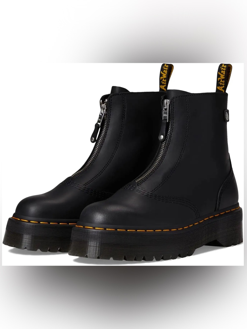 Dr. Martens Black Leather Front-Zip Platform Ankle Boots